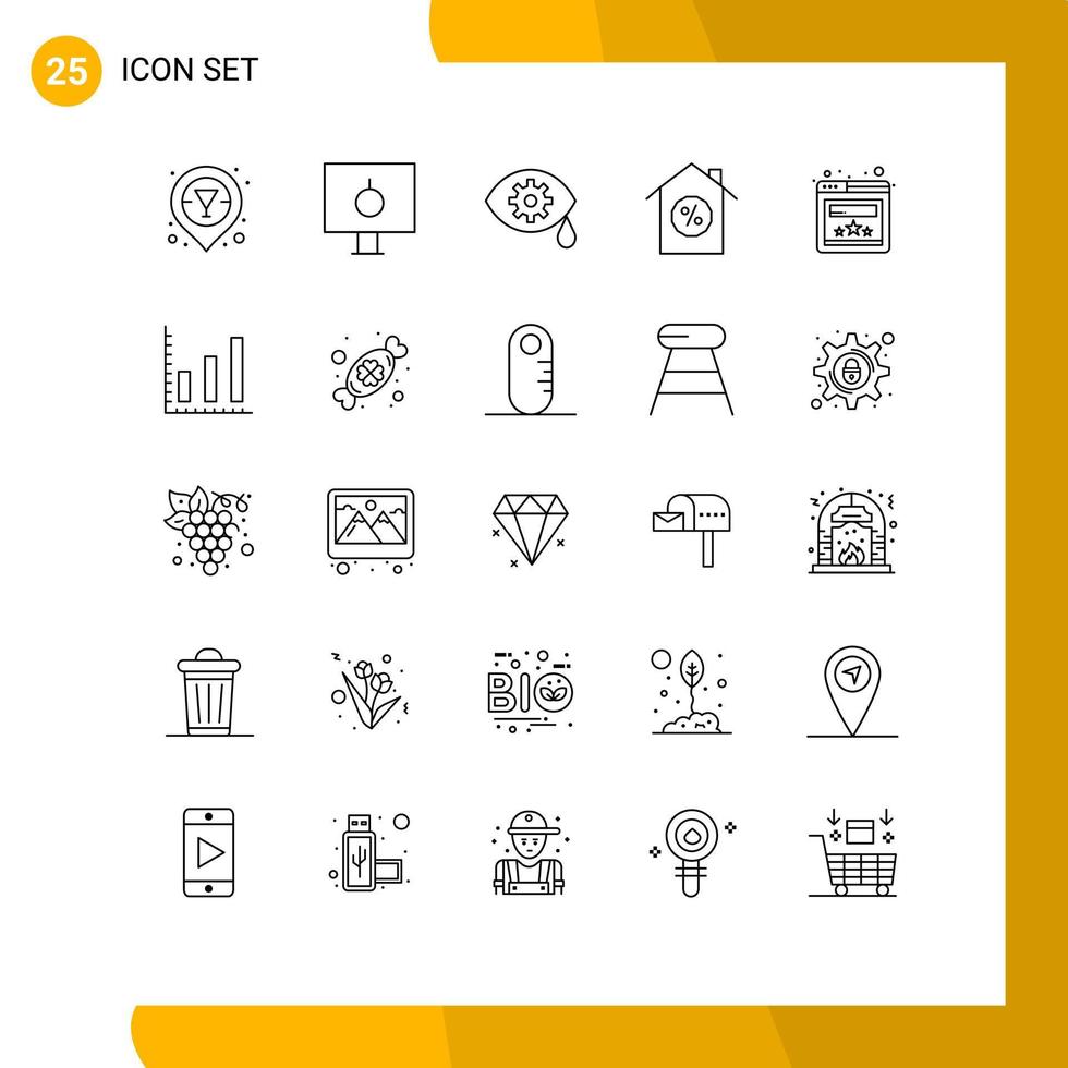 uppsättning av 25 modern ui ikoner symboler tecken för marknadsföring betyg korrektion browser inteckning redigerbar vektor design element