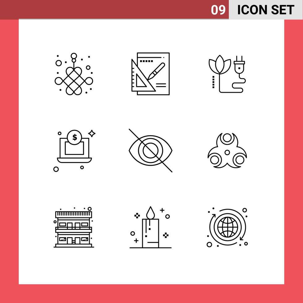 uppsättning av 9 modern ui ikoner symboler tecken för Dölj disable biomassa pengar bärbar dator redigerbar vektor design element
