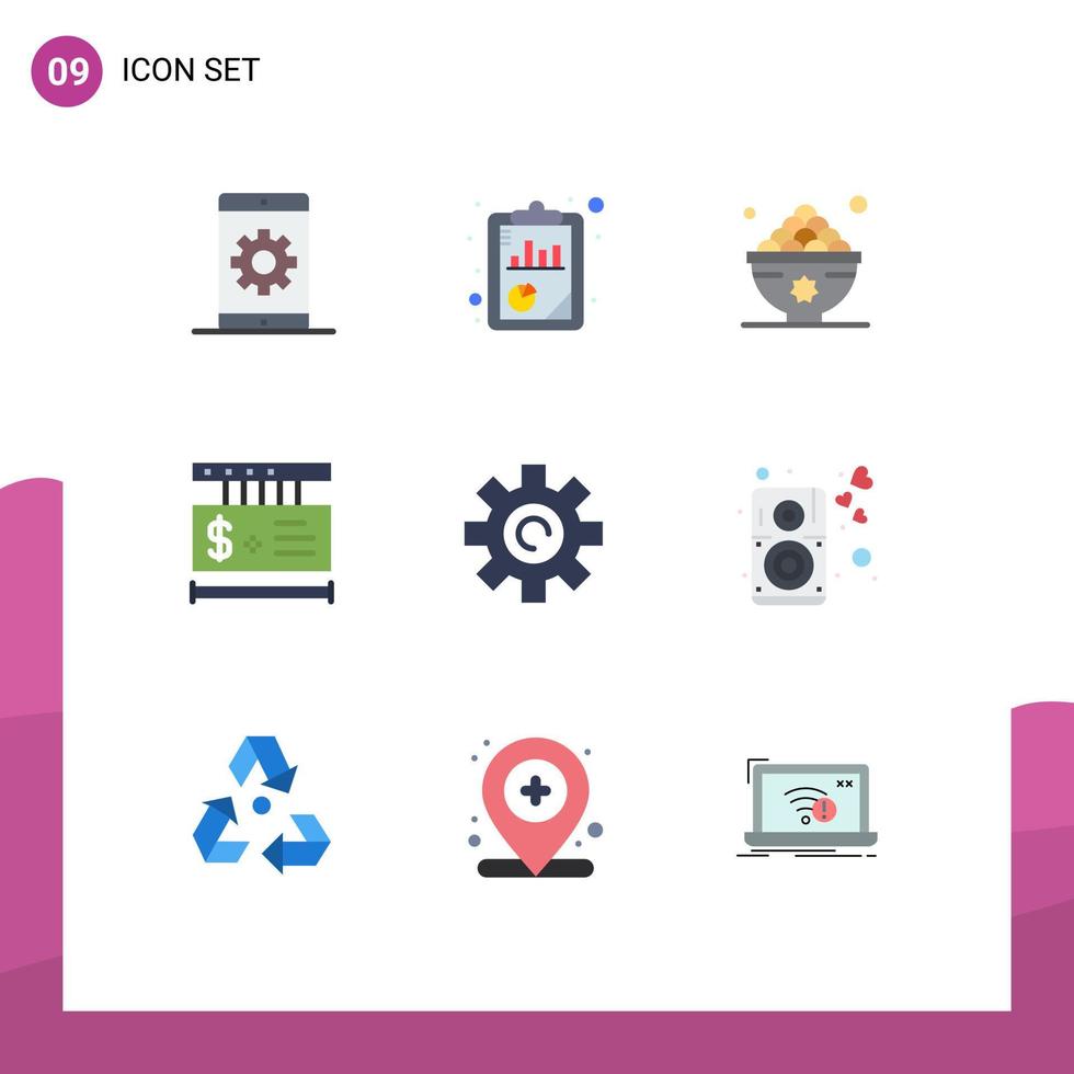 satz von 9 modernen ui-symbolen symbole zeichen für einkaufsetikett seo-analyse preis mittagessen editierbare vektordesignelemente vektor