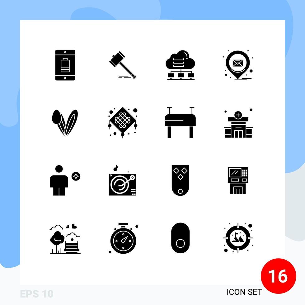 Stock Vector Icon Pack mit 16 Linienzeichen und Symbolen für E-Mail Connect Hammer Datennetzwerk editierbare Vektordesign-Elemente