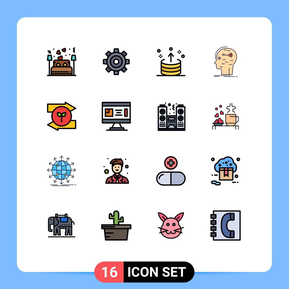 piktogram uppsättning av 16 enkel platt Färg fylld rader av dataintrång hjärna miljö upp exportera redigerbar kreativ vektor design element