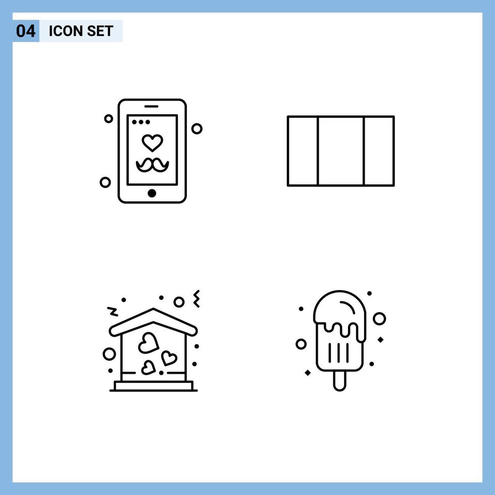 Piktogramm-Set aus 4 einfachen Filledline-Flachfarben von Papa Move Mobile Home Ice Cream editierbare Vektordesign-Elemente vektor