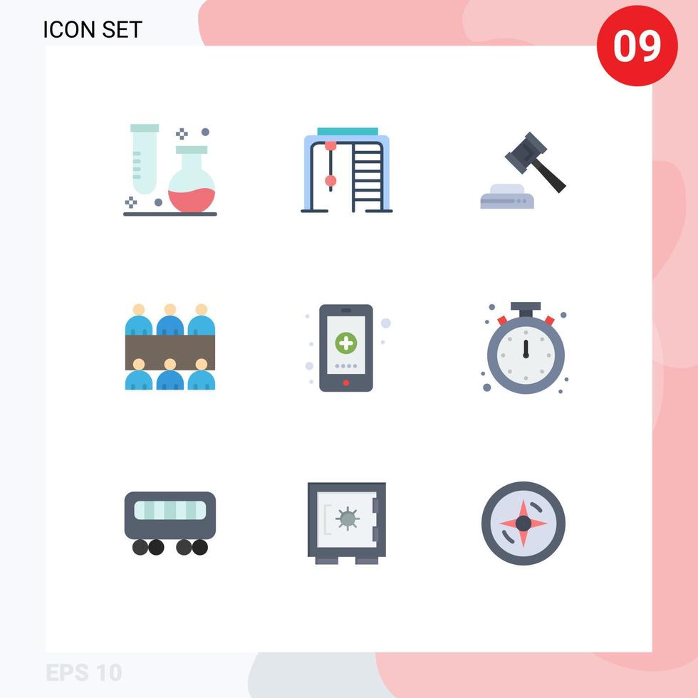 9 platt Färg begrepp för webbplatser mobil och appar sjukhus app spel tabell konferens redigerbar vektor design element