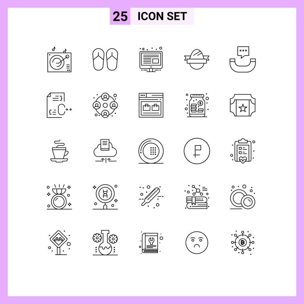 25 Zeilenpaket für Benutzeroberflächen mit modernen Zeichen und Symbolen für die Codierung von SMS-Bildschirmen, Telefonferien, bearbeitbare Vektordesignelemente vektor