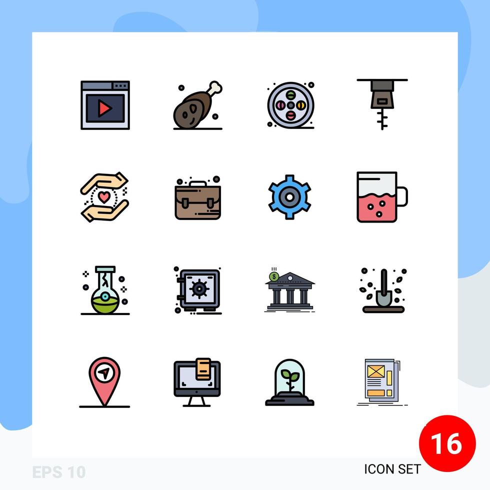 mobil gränssnitt platt Färg fylld linje uppsättning av 16 piktogram av säker dragkedja kött Kläder konst redigerbar kreativ vektor design element