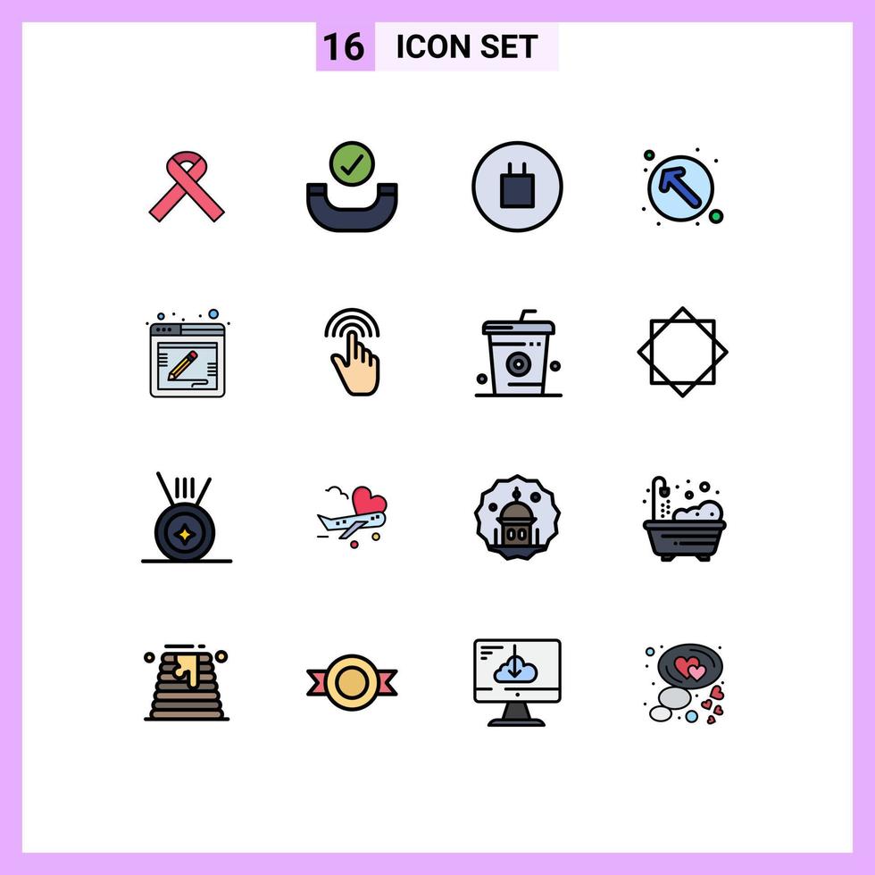 piktogram uppsättning av 16 enkel platt Färg fylld rader av finger respons symboler kommentar upp vänster redigerbar kreativ vektor design element