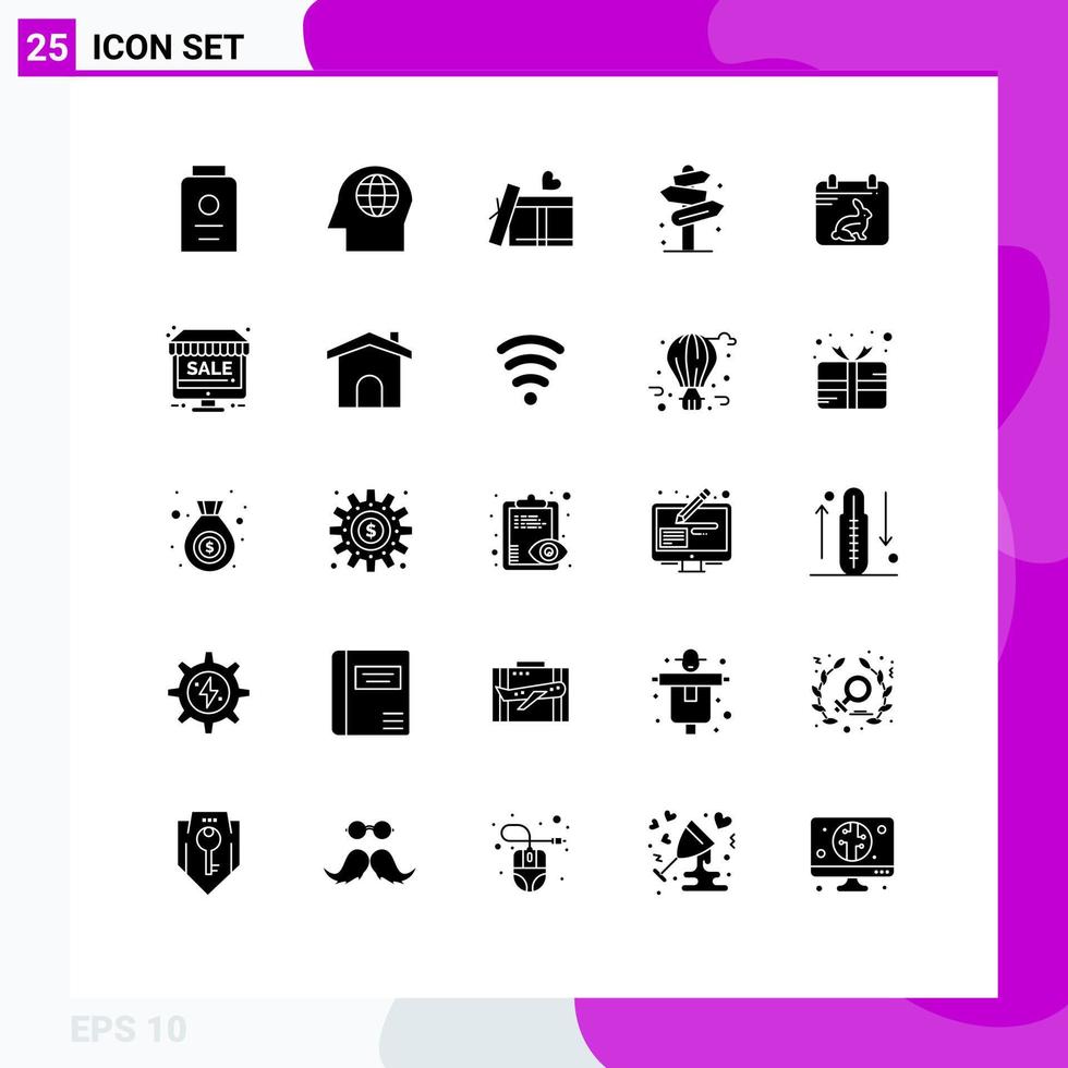 grupp av 25 fast glyfer tecken och symboler för påsk kalander hjärta gata posta redigerbar vektor design element