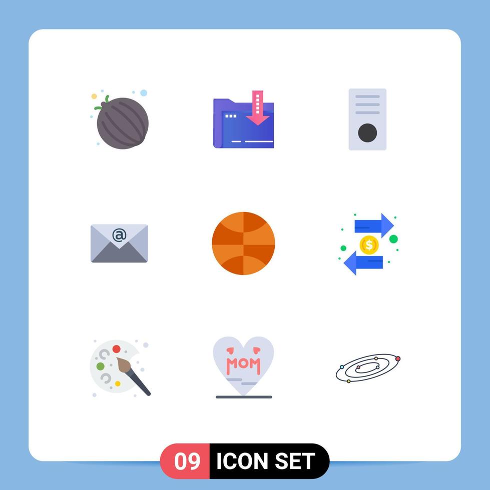 9 användare gränssnitt platt Färg packa av modern tecken och symboler av festival basketboll skrivbordet post e-post redigerbar vektor design element