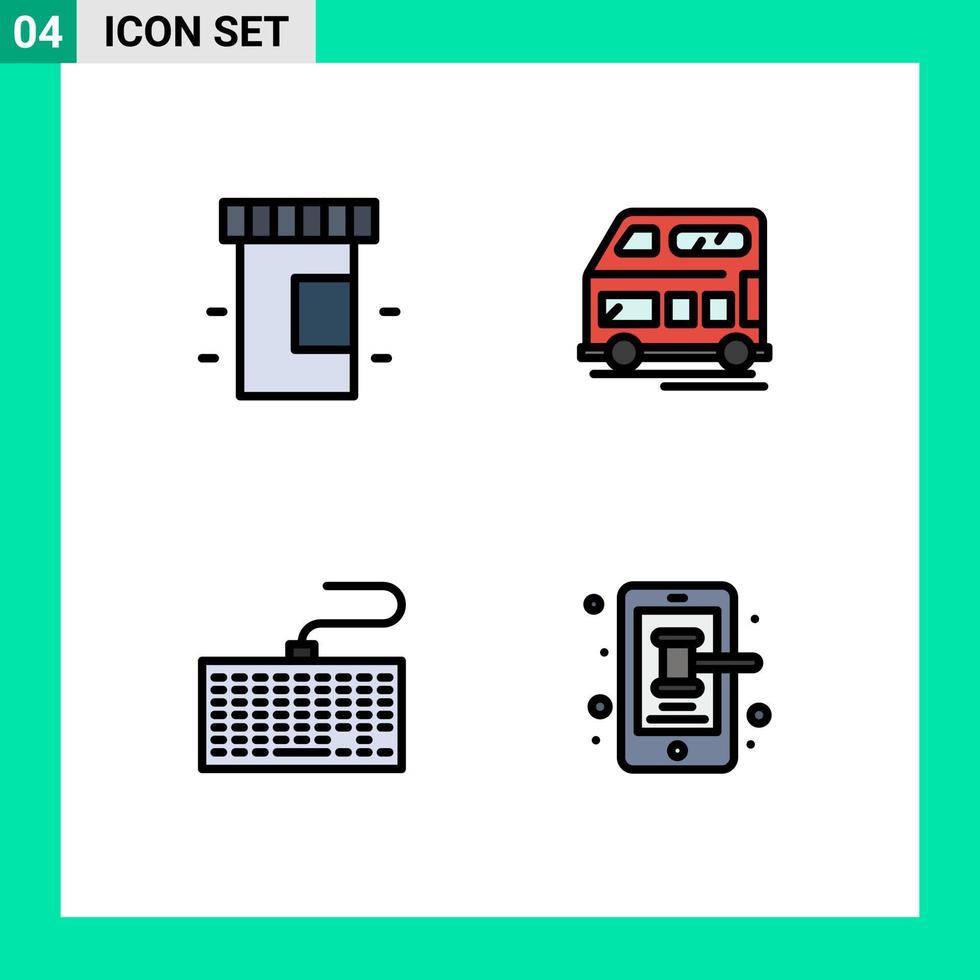 redigerbar vektor linje packa av 4 enkel fylld linje platt färger av medicinsk nycklar buss fordon mobil redigerbar vektor design element
