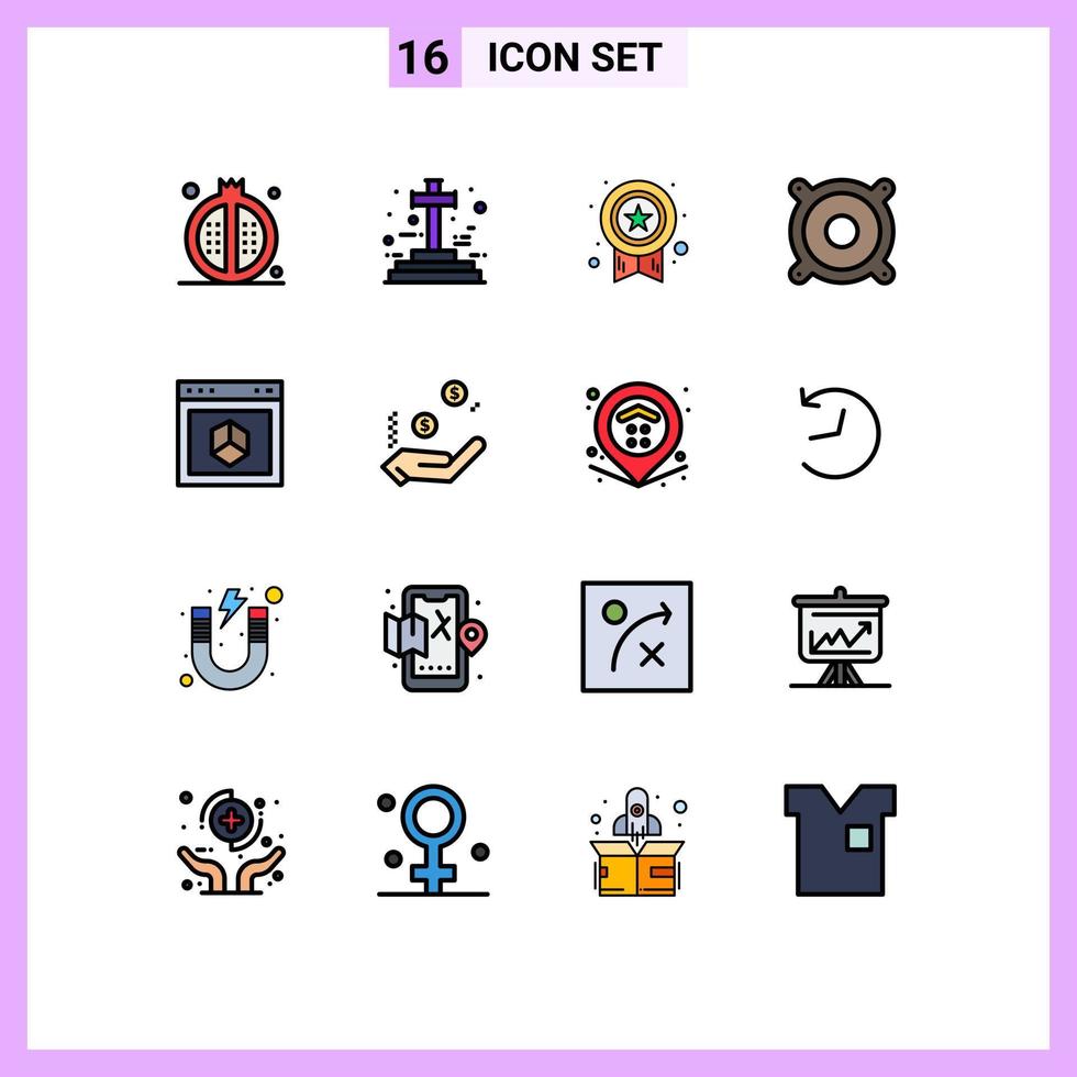 16 universell platt Färg fylld linje tecken symboler av browser högtalare halloween musik Framgång redigerbar kreativ vektor design element