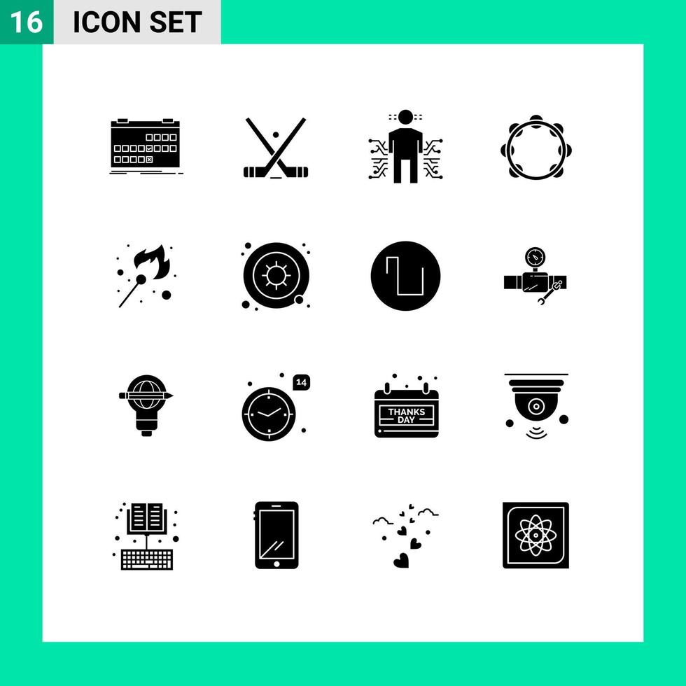 16 universelle solide Glyphen für Web- und mobile Anwendungen, Musik, Audio-Stick, Wissenschaftsdaten, editierbare Vektordesign-Elemente vektor