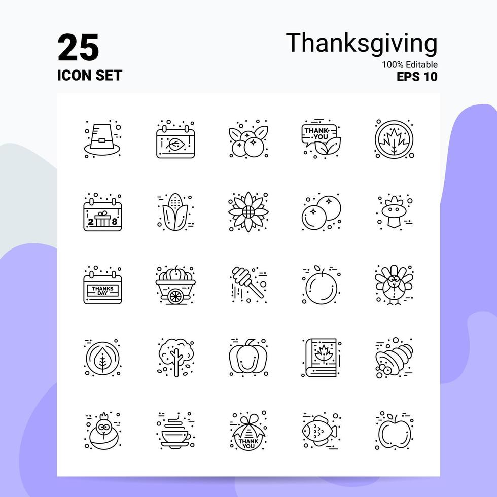 25 Thanksgiving-Icon-Set 100 bearbeitbare Eps 10 Dateien Business-Logo-Konzept-Ideen-Line-Icon-Design vektor