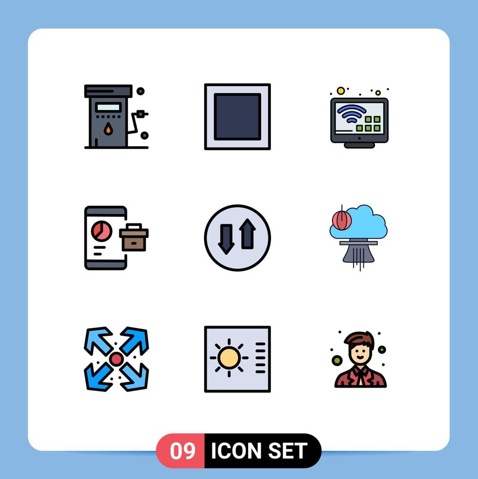 Piktogramm-Set aus 9 einfachen Filledline-Flachfarben von bearbeitbaren Vektordesign-Elementen für Smartphone-Internet-SEO-Marketing vektor