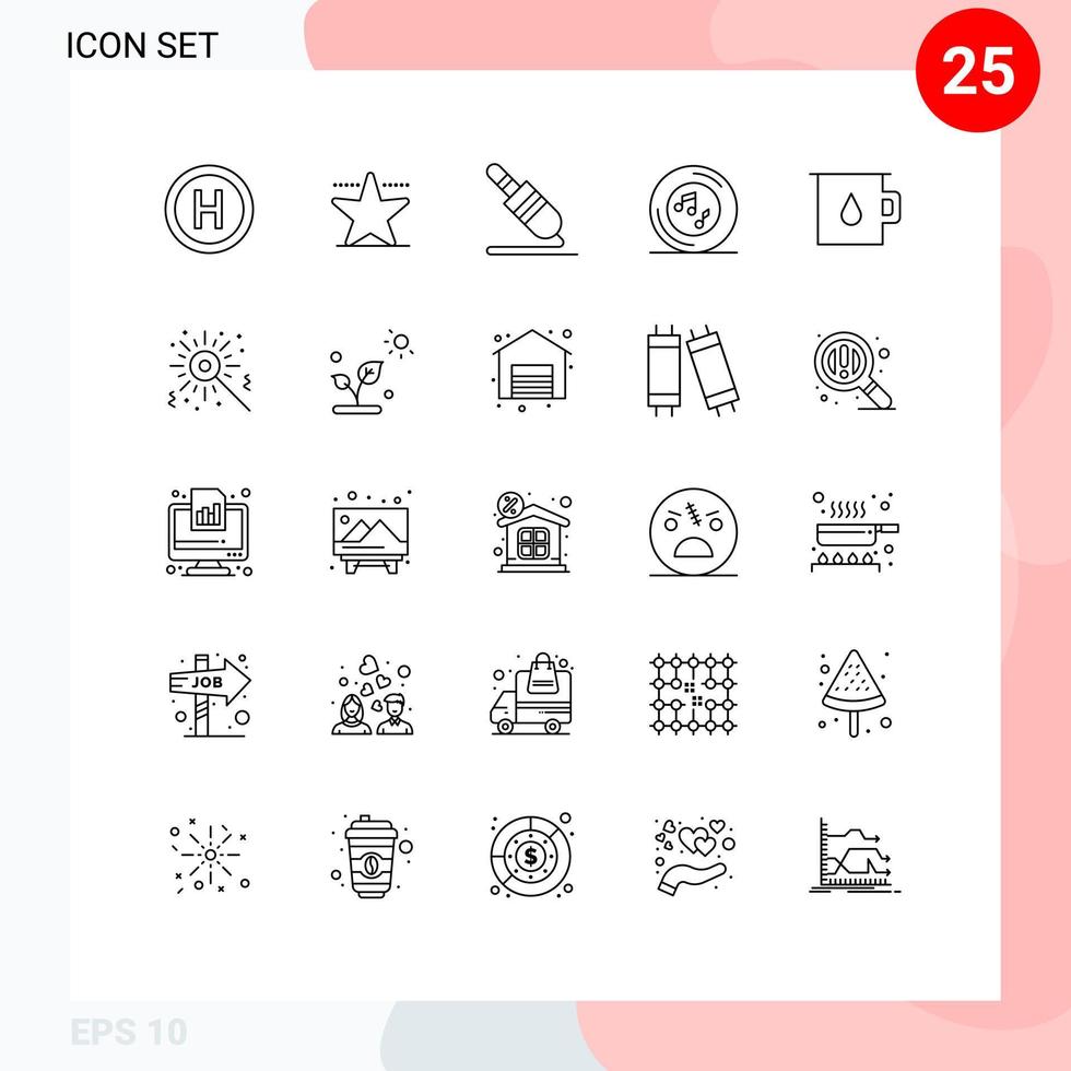 25 Benutzeroberflächen-Line-Pack mit modernen Zeichen und Symbolen von Pot Baby Pin Song Note editierbare Vektordesign-Elemente vektor