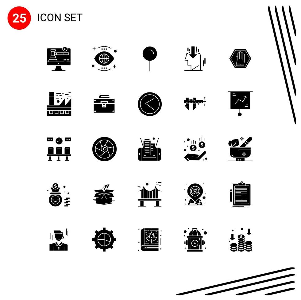 25 solides Glyphenpaket der Benutzeroberfläche mit modernen Zeichen und Symbolen von Stop Opinion Vision Marketing Pin editierbare Vektordesign-Elemente vektor