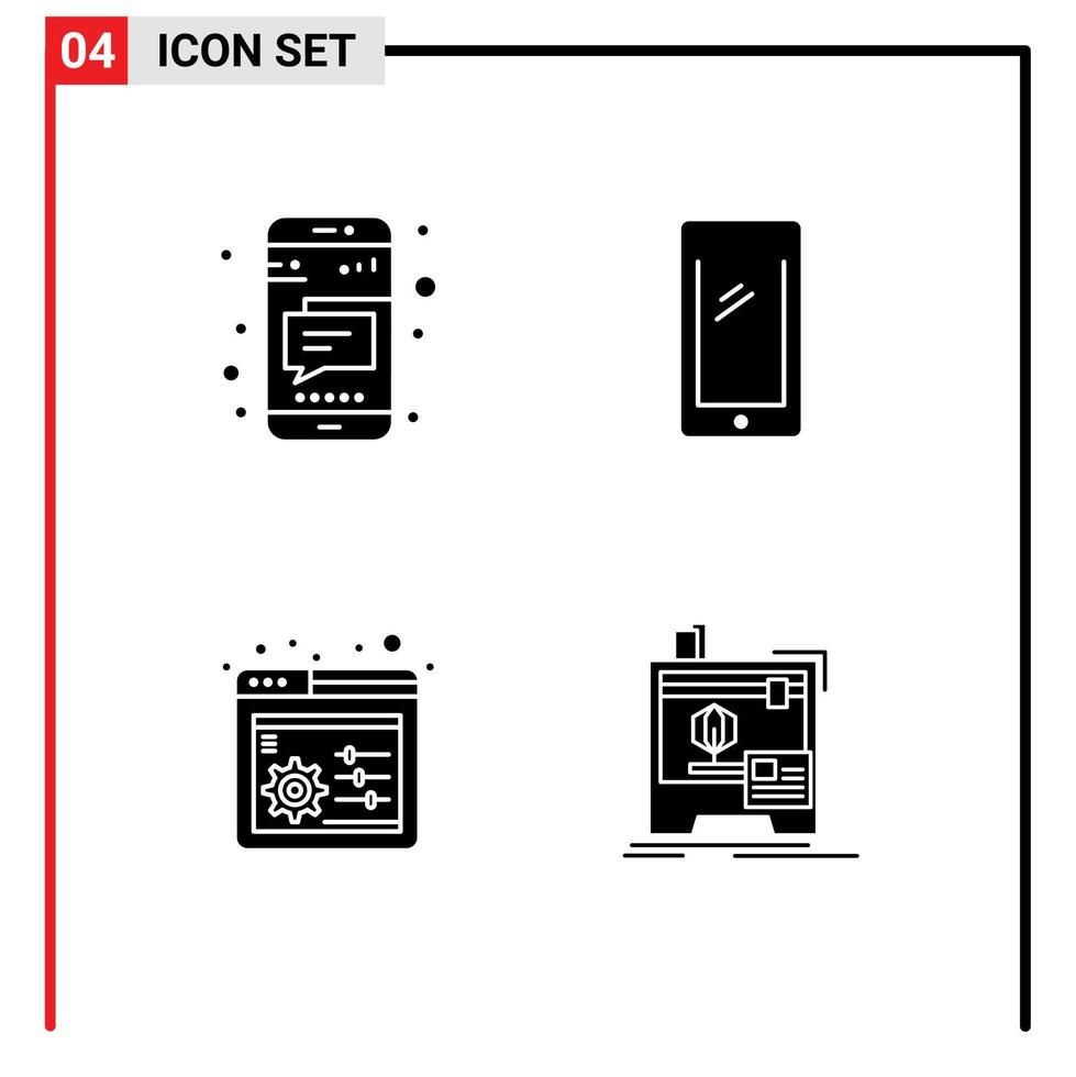 grupp av 4 modern fast glyfer uppsättning för meddelande webb kontrollera text mobil inställningar redigerbar vektor design element