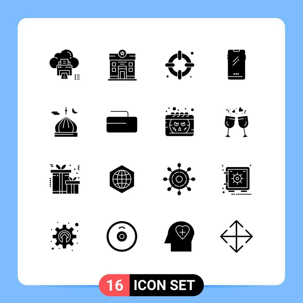 16 universelle solide Glyphenzeichen Symbole der Moschee Android Stare Handy editierbare Vektordesign-Elemente vektor