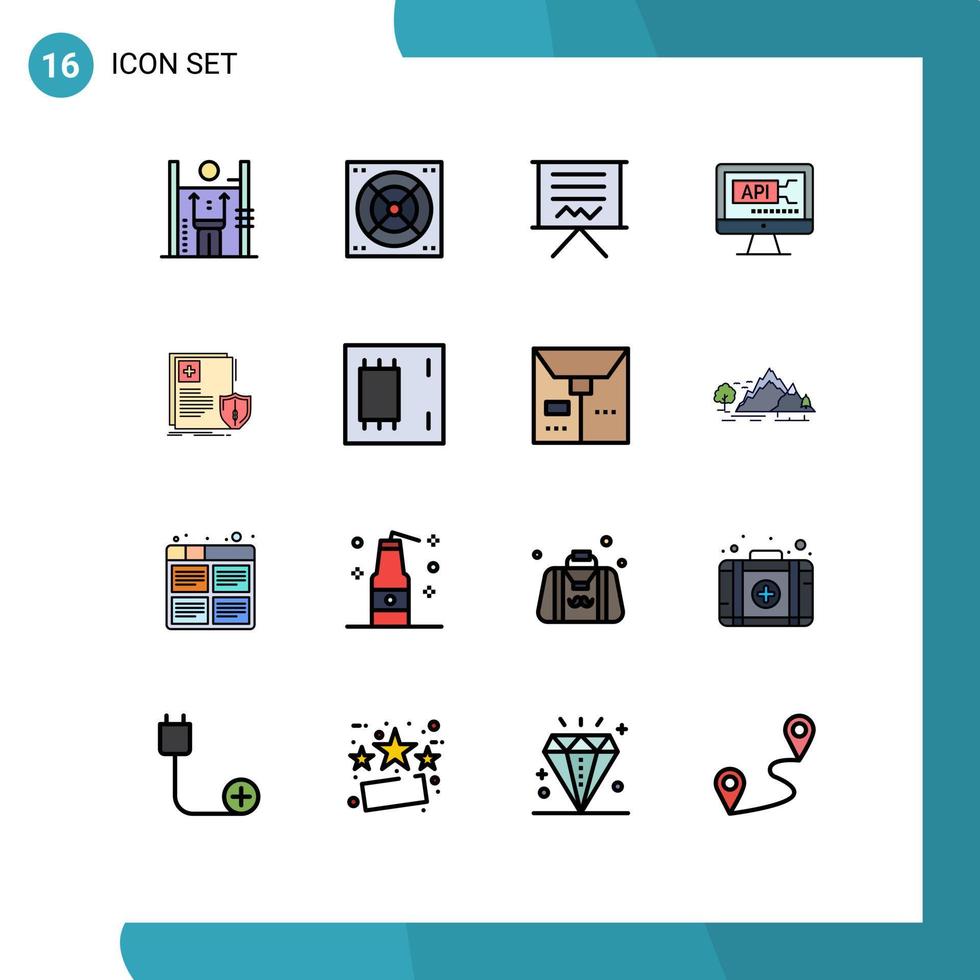 satz von 16 modernen ui-symbolen symbole zeichen für die dokumentencodierung tafelcode-präsentation editierbare kreative vektordesignelemente vektor