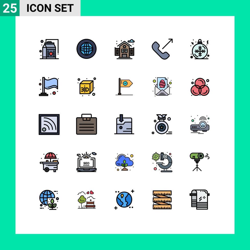 25 universell fylld linje platt färger uppsättning för webb och mobil tillämpningar jul telefon Stöd mobil ring upp redigerbar vektor design element