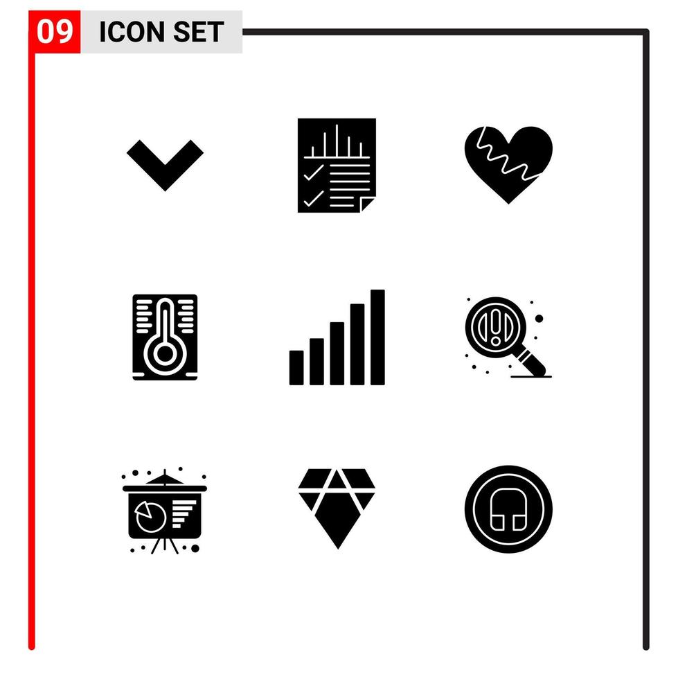 redigerbar vektor linje packa av 9 enkel fast glyfer av signal förbindelse hjärta temperatur mått gåva redigerbar vektor design element