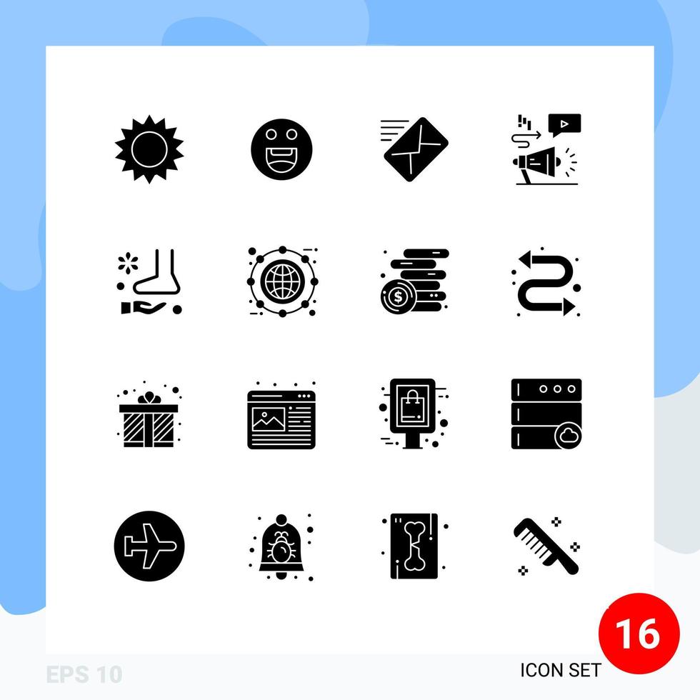 universell ikon symboler grupp av 16 modern fast glyfer av koppla av fot post megafon audio redigerbar vektor design element
