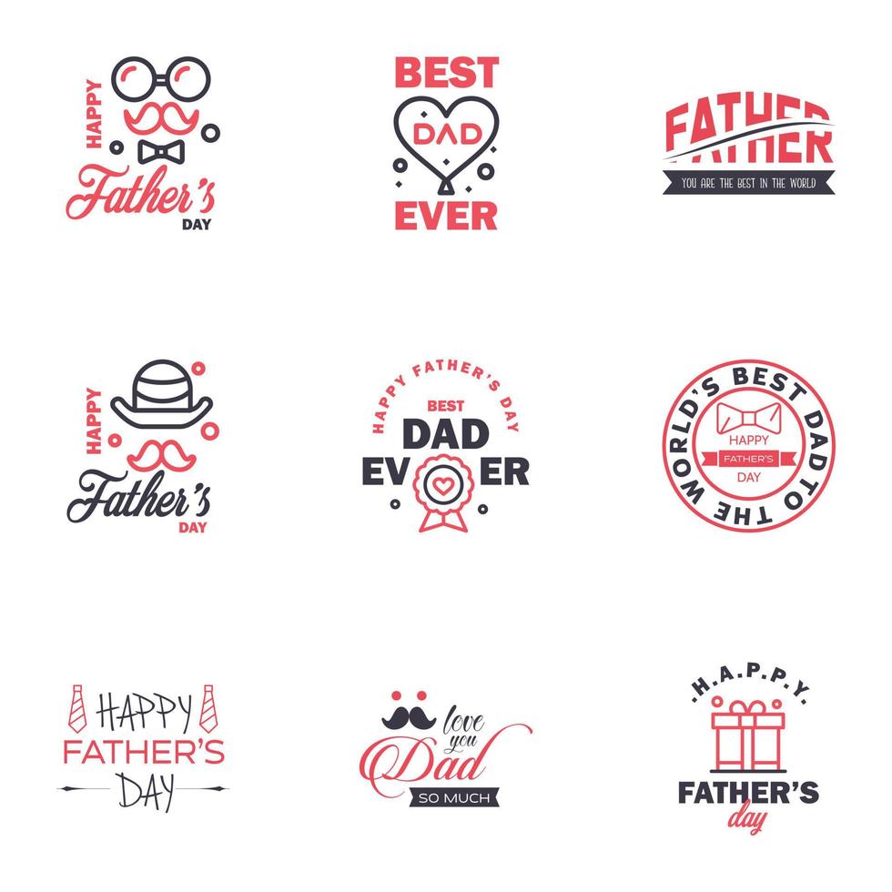 9 schwarze und rosa Happy Fathers Day Design Collection ein Satz von zwölf braun gefärbten Vatertagsdesigns im Vintage-Stil auf hellem Hintergrund editierbare Vektordesign-Elemente vektor