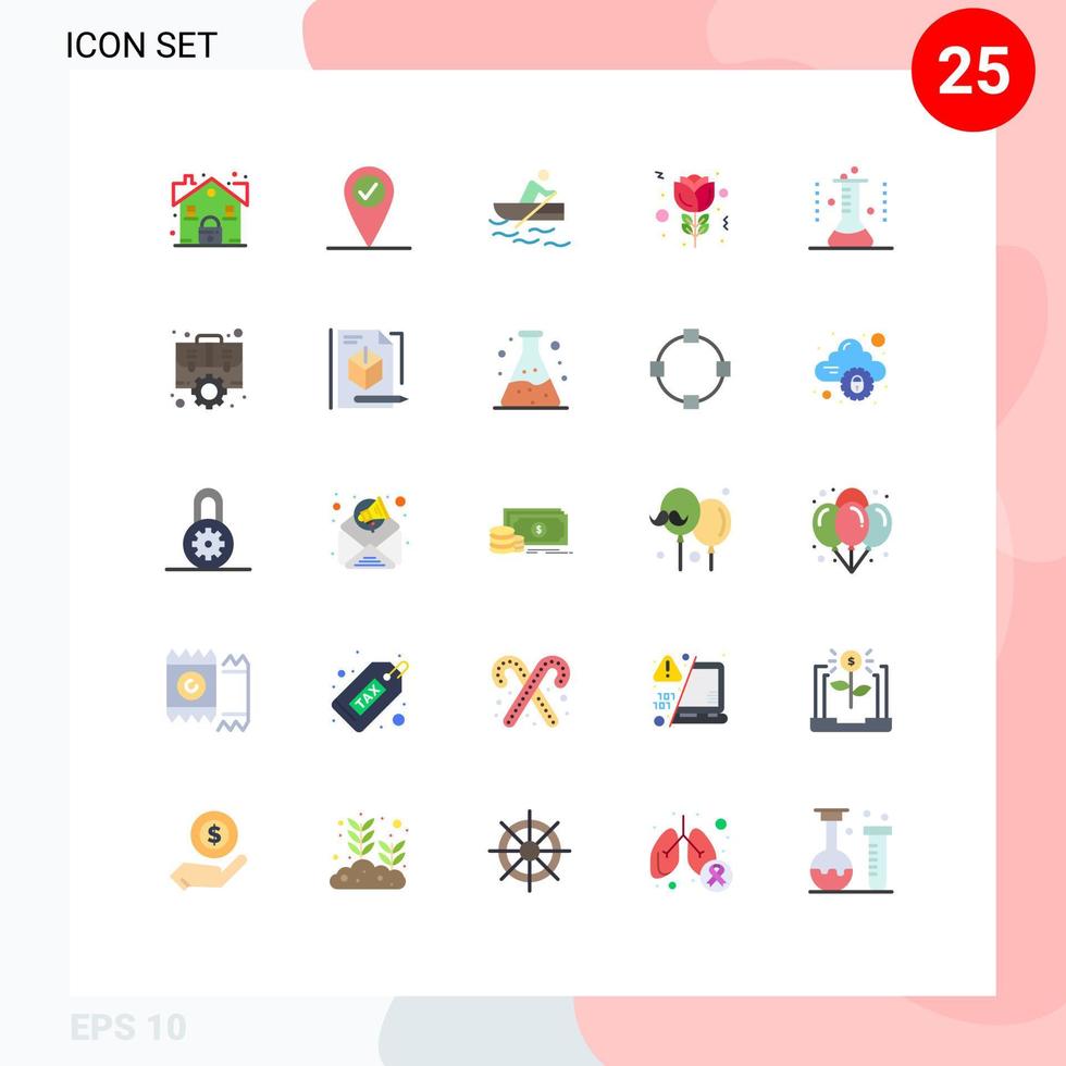 platt Färg packa av 25 universell symboler av testa rör labb flaska Träning erlenmeyer flaska tulpan redigerbar vektor design element