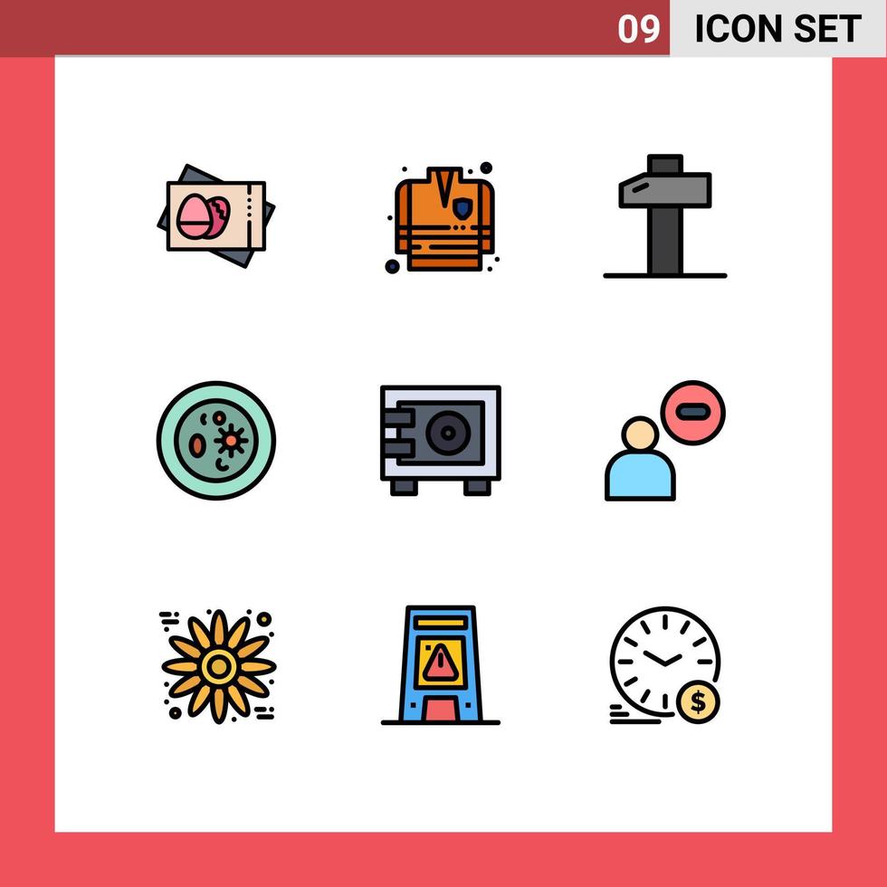 uppsättning av 9 modern ui ikoner symboler tecken för säker deposition hammare laboratorium kemi redigerbar vektor design element