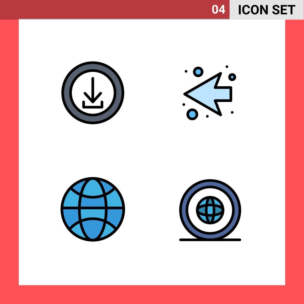 Filledline Flat Color Pack mit 4 universellen Symbolen von Apps World Store Next Country editierbare Vektordesign-Elemente vektor