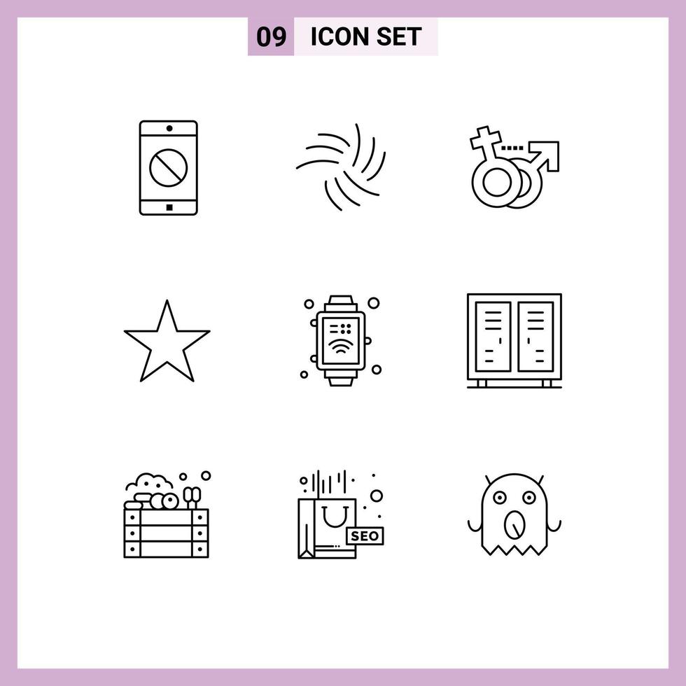 satz von 9 modernen ui-symbolen symbole zeichen für aktivitäten internet männliche handuhr star editierbare vektordesignelemente vektor