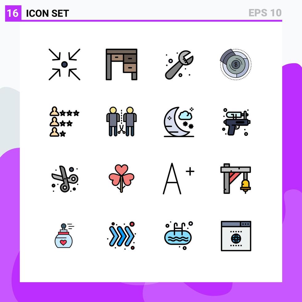 piktogram uppsättning av 16 enkel platt Färg fylld rader av jobb Graf rörmokare finansiell budget redigerbar kreativ vektor design element