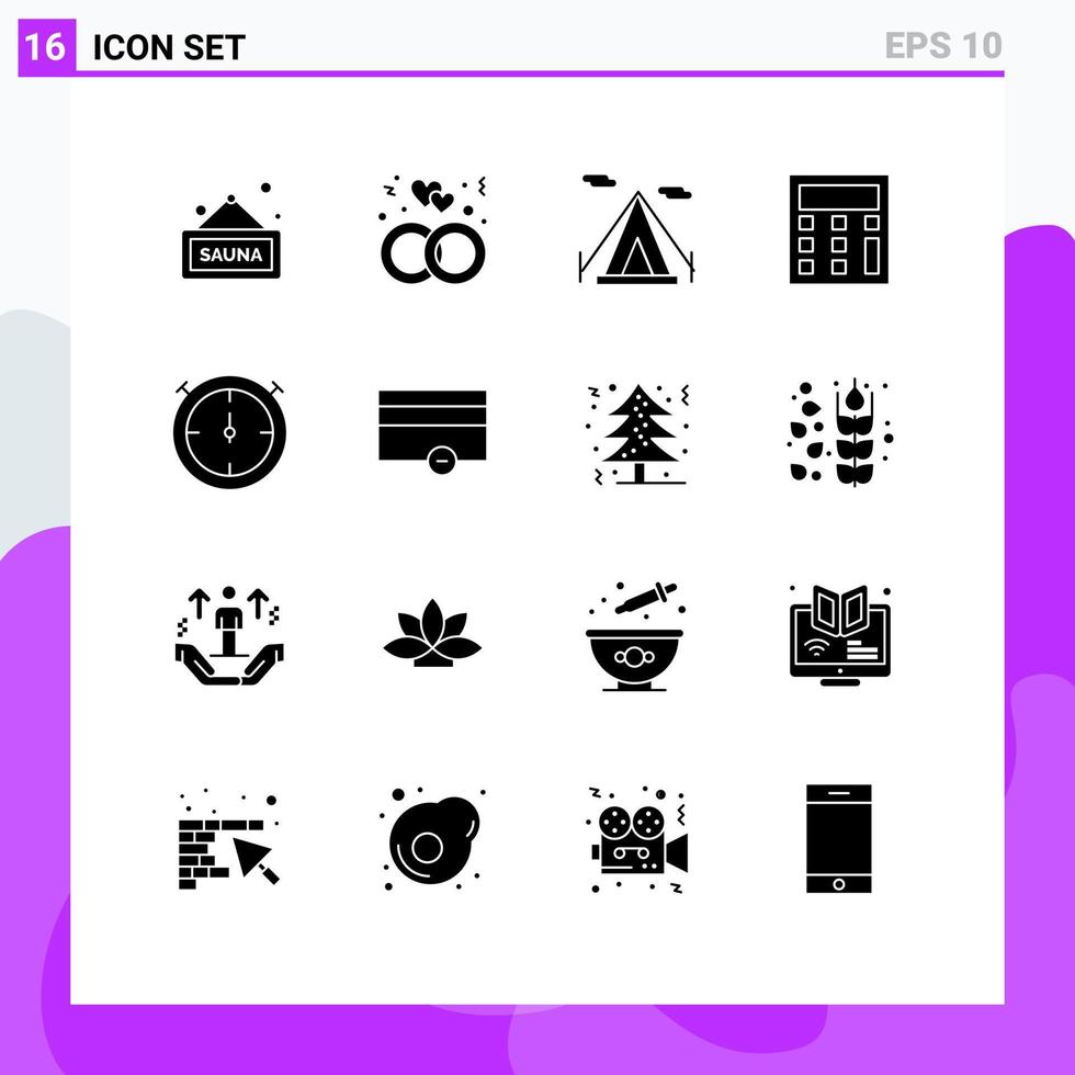 uppsättning av 16 modern ui ikoner symboler tecken för pengar timer strand tält stoppur kalkylator redigerbar vektor design element