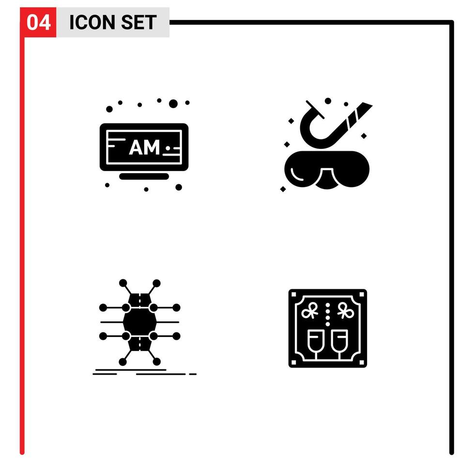 modern uppsättning av 4 fast glyfer pictograph av larm rutnät tid snorkling nätverk redigerbar vektor design element