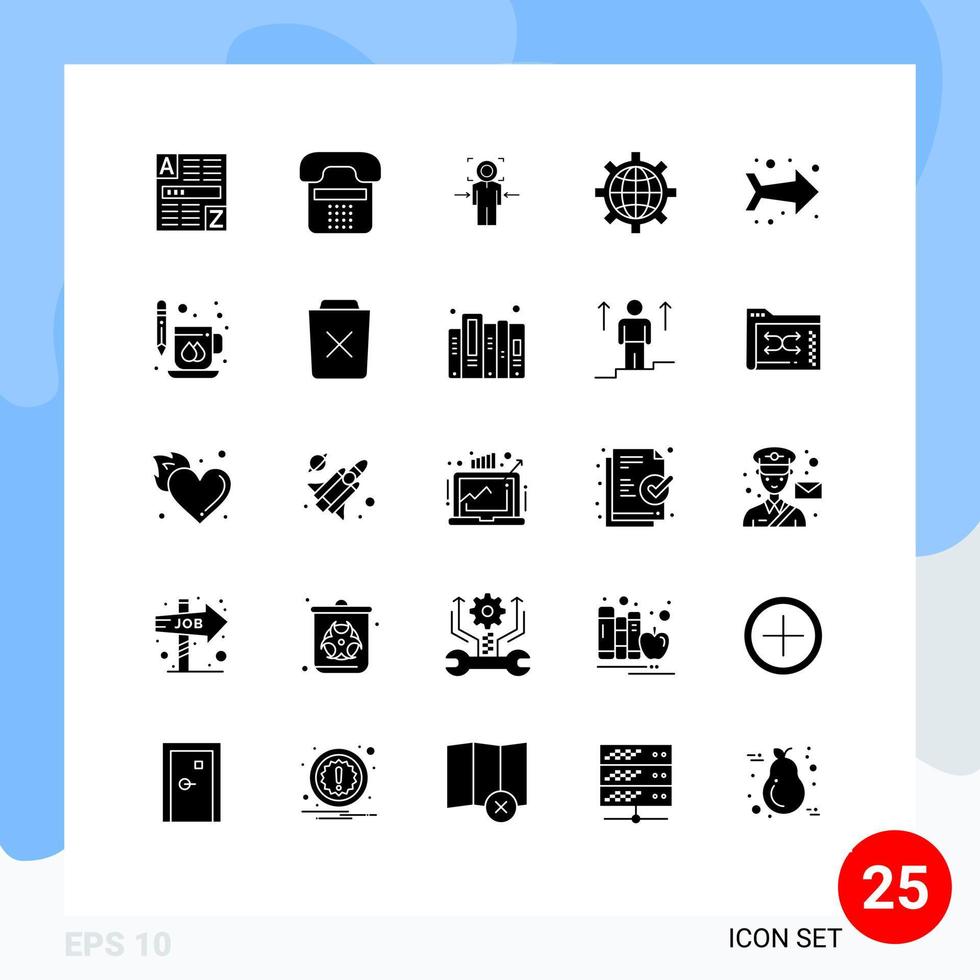 Solides Glyphenpaket mit 25 universellen Symbolen für die Konfiguration des Telefonbrowsers der Welt, um bearbeitbare Vektordesignelemente zu erzielen vektor