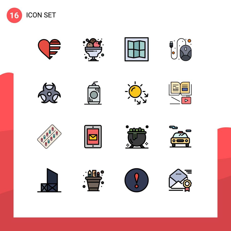 16 thematische flache, farbgefüllte Linien und editierbare Symbole von physikalischen Hardware-Eiscreme-Maus-Computer-editierbaren kreativen Vektordesign-Elementen vektor