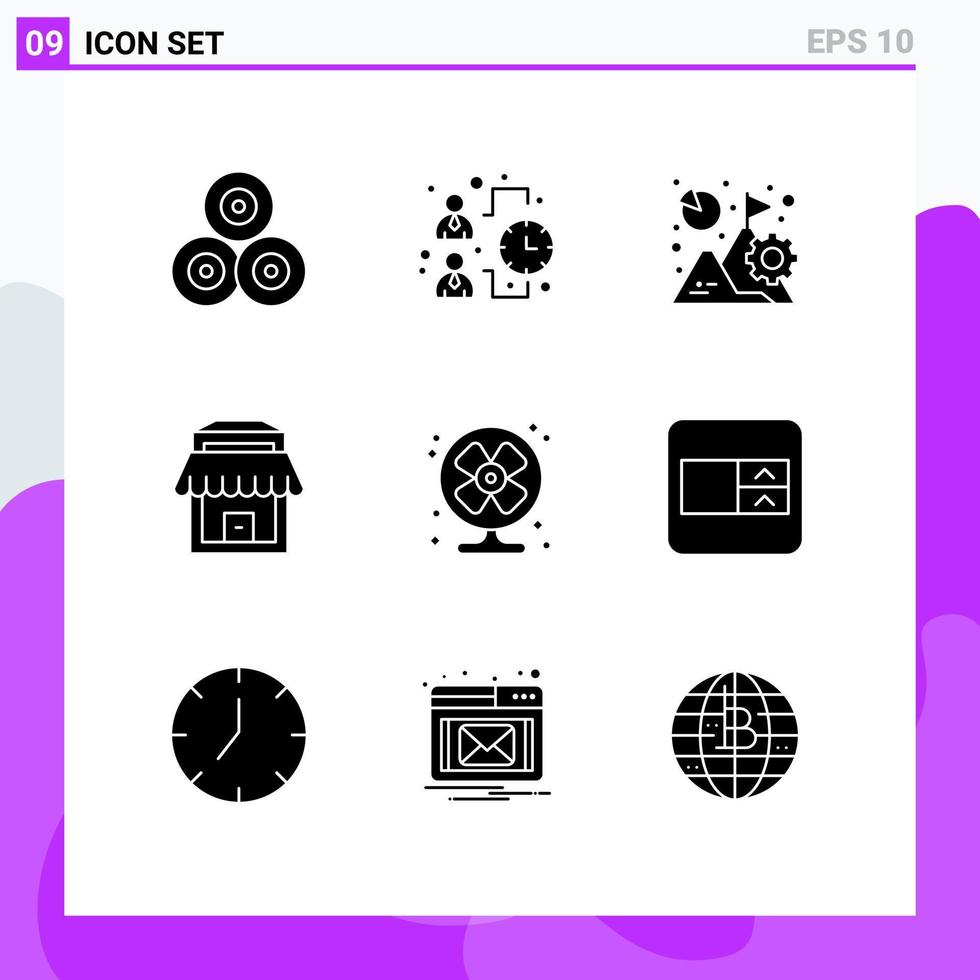 Gruppe von 9 soliden Glyphenzeichen und Symbolen für die Analyse von Conditioner-Shops Real Mission editierbare Vektordesign-Elemente vektor
