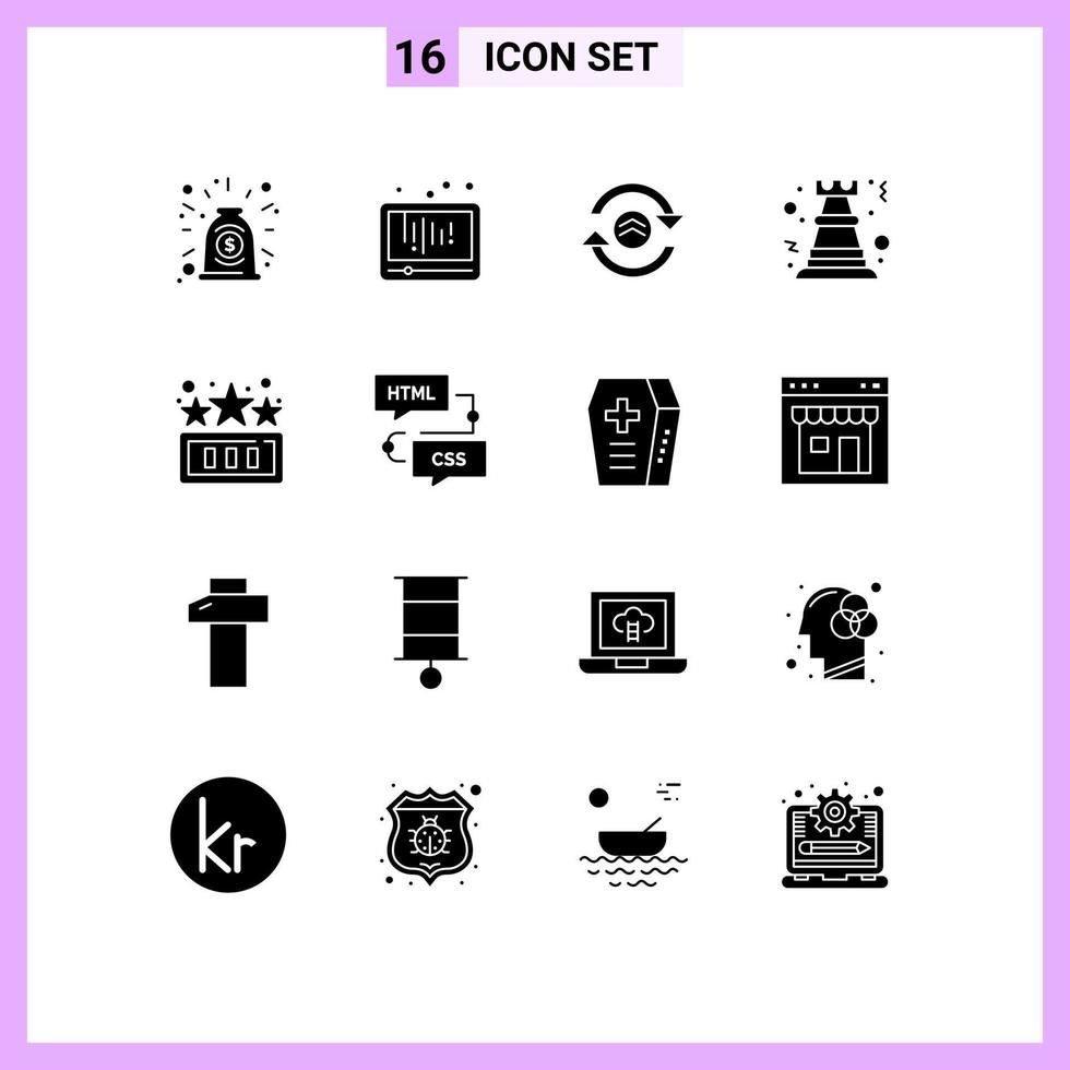 16 universell fast glyfer uppsättning för webb och mobil tillämpningar strategi spel social media schack datoranvändning redigerbar vektor design element