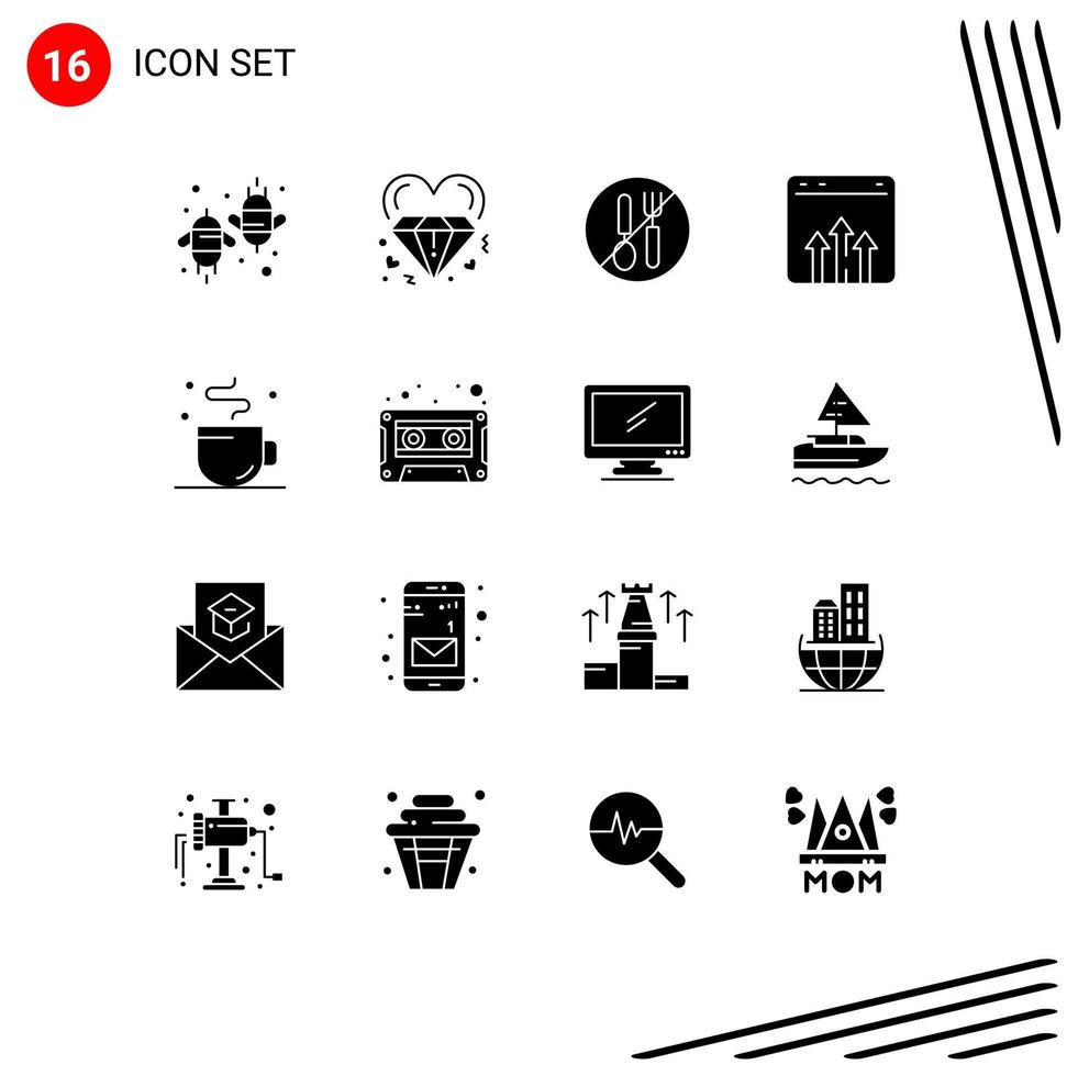 piktogram uppsättning av 16 enkel fast glyfer av Graf företag äktenskap förbjuden gaffel redigerbar vektor design element