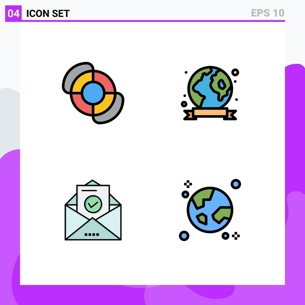 piktogram uppsättning av 4 enkel fylld linje platt färger av strand kuvert bricka miljö browser redigerbar vektor design element