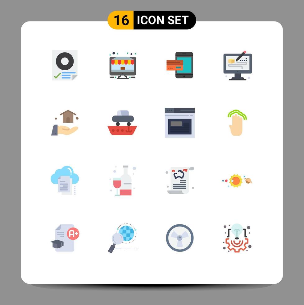 satz von 16 modernen ui-symbolen symbole zeichen für smartphone mobile monitor kreditbanken editierbares paket kreativer vektordesignelemente vektor