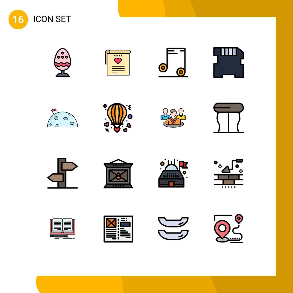 piktogram uppsättning av 16 enkel platt Färg fylld rader av måne planet hjärta sd kort redigerbar kreativ vektor design element