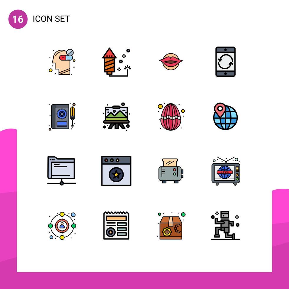 redigerbar vektor linje packa av 16 enkel platt Färg fylld rader av mobil enhet mun mobiltelefon skönhet redigerbar kreativ vektor design element