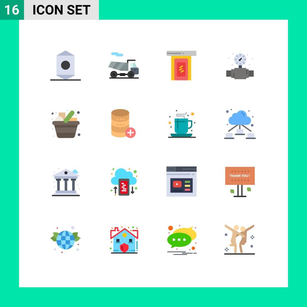Satz von 16 Vektor-Flachfarben auf Raster für Warenkorb-Cloud-Sanitär mechanisch editierbares Paket kreativer Vektor-Design-Elemente vektor
