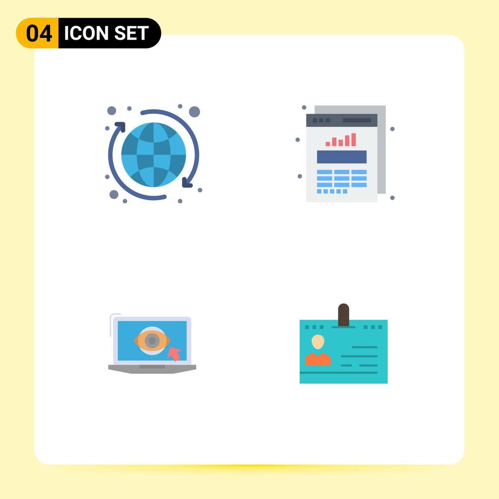 uppsättning av 4 modern ui ikoner symboler tecken för global övervaka värld Graf presentation redigerbar vektor design element