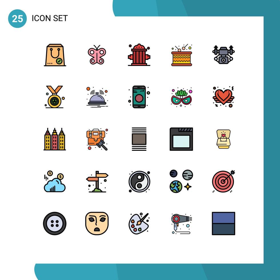 grupp av 25 modern fylld linje platt färger uppsättning för verkan musik vår timbrel utrusta redigerbar vektor design element