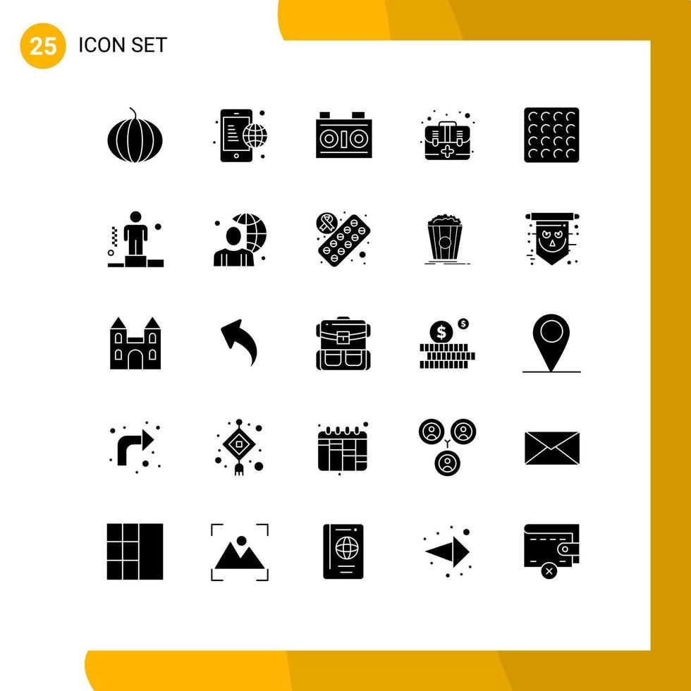 piktogram uppsättning av 25 enkel fast glyfer av företag rån Foto kaka först redigerbar vektor design element