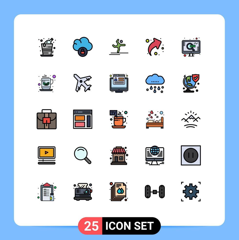 25 thematische, vektorgefüllte flache Linienfarben und editierbare Symbole der Webmarketing-Gymnastik teilen editierbare Vektordesign-Elemente vektor