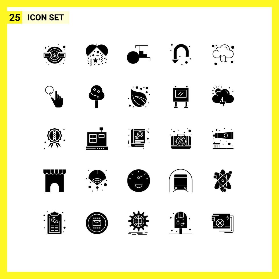 editierbares Vektorlinienpaket mit 25 einfachen soliden Glyphen von Sync-Cloud-Rikscha-Down-Zeichen editierbare Vektordesign-Elemente vektor