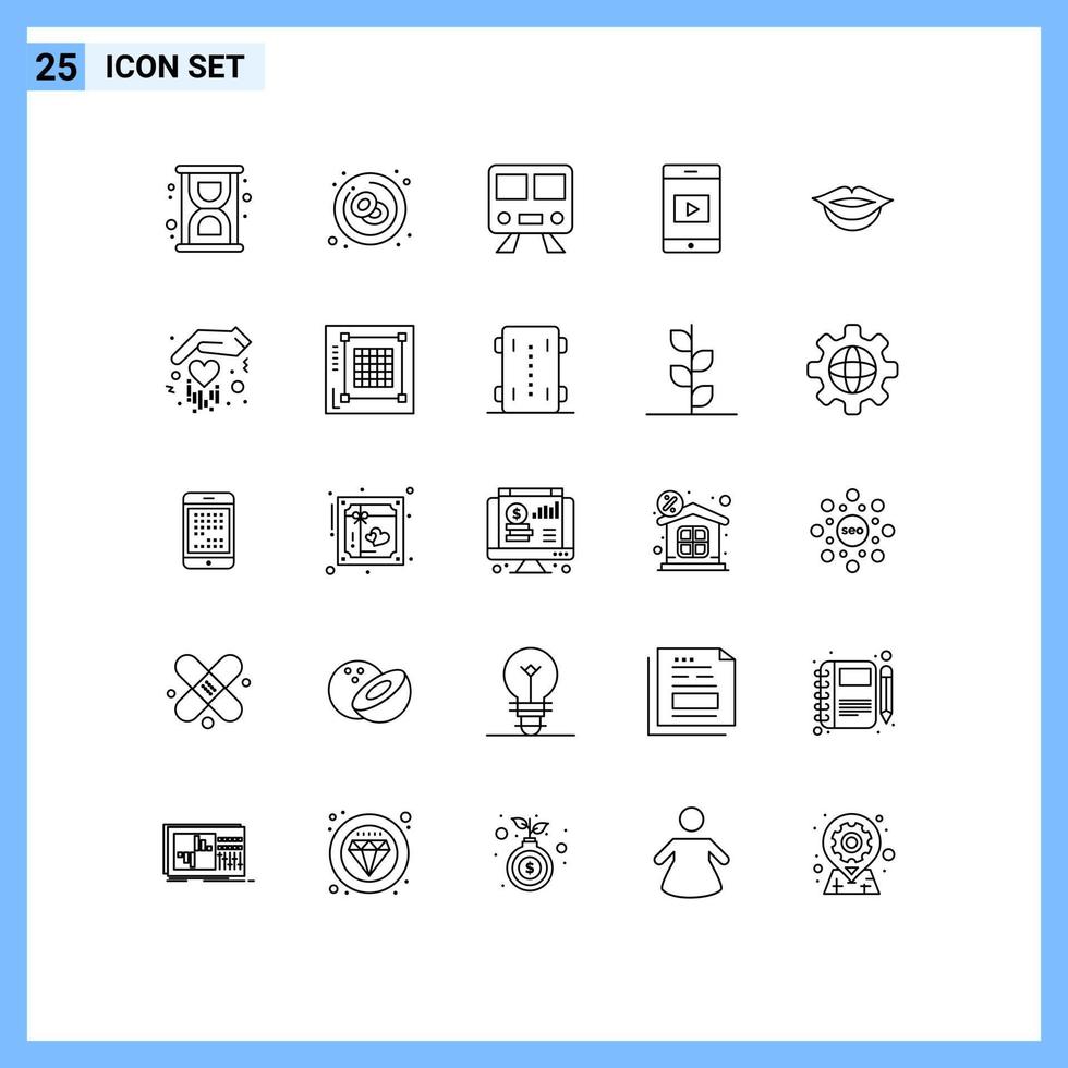 universell ikon symboler grupp av 25 modern rader av gåva mun Kartor video mobil redigerbar vektor design element