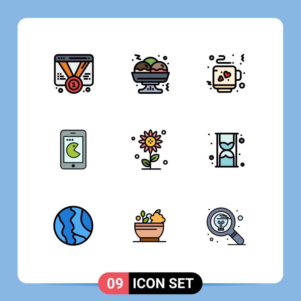 Gruppe von 9 gefüllten flachen Farbzeichen und Symbolen für Naturunterblumenkaffee-Hardware mobile bearbeitbare Vektordesign-Elemente vektor